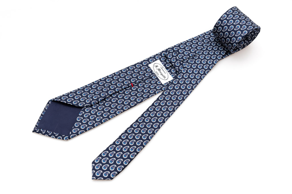 Blue tie with patterned drops in pure silk