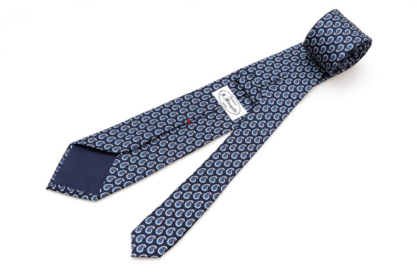 Blue tie with patterned drops in pure silk