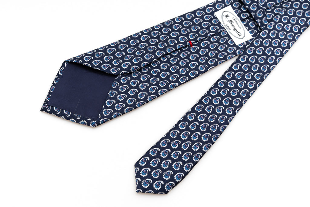 Blue tie with patterned drops in pure silk
