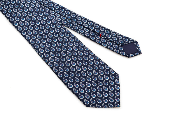Blue tie with patterned drops in pure silk