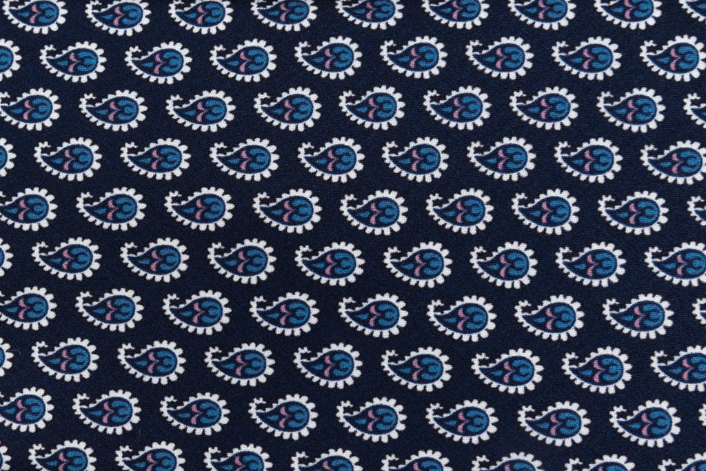 Blue tie with patterned drops in pure silk