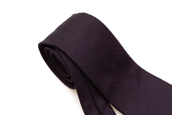 Cravatta ricamata blu e rossa in pura seta