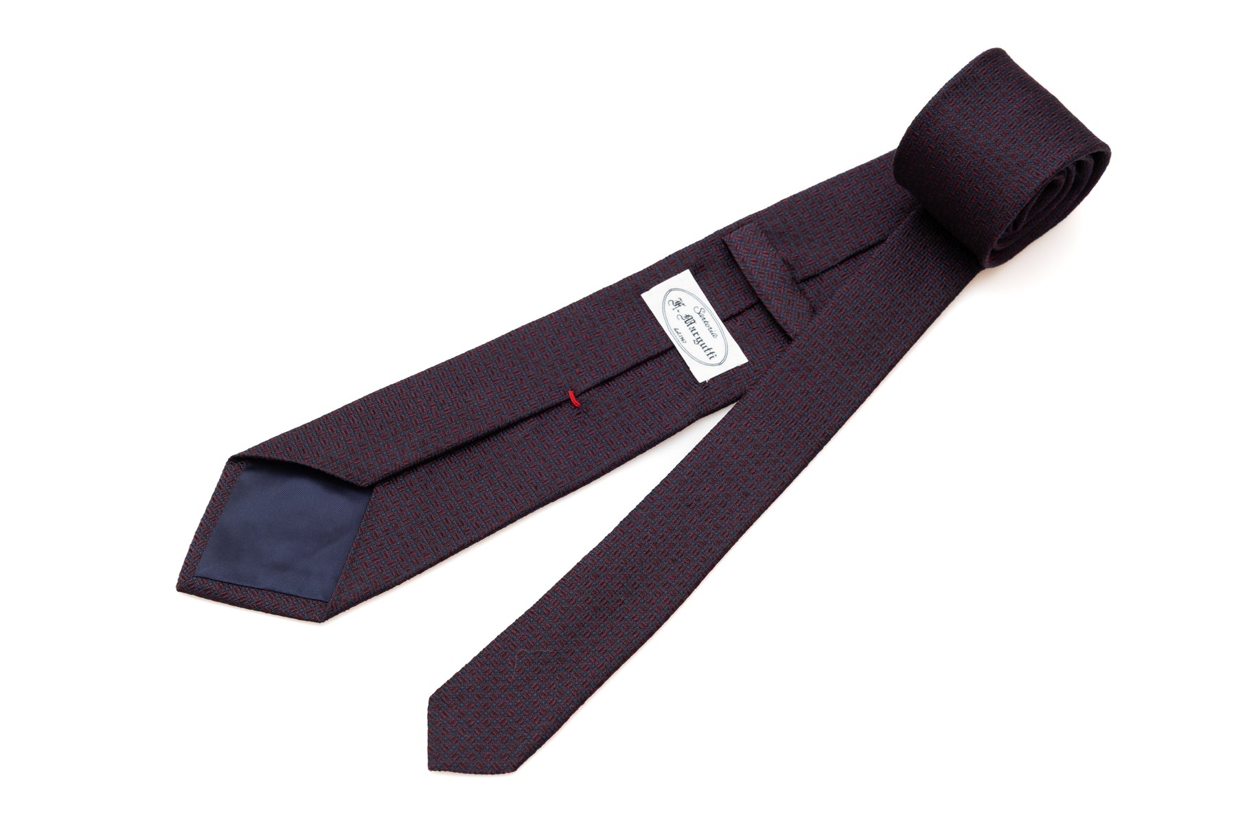 Geborduurde blauwe en rode stropdas van pure zijde