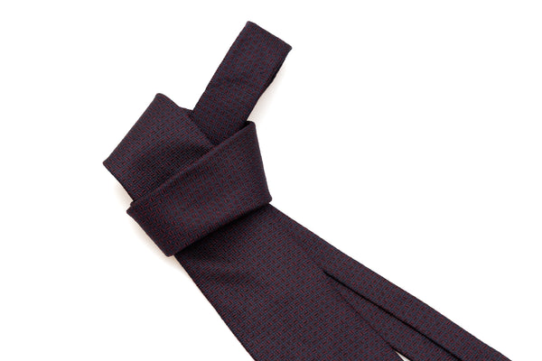 Cravatta ricamata blu e rossa in pura seta