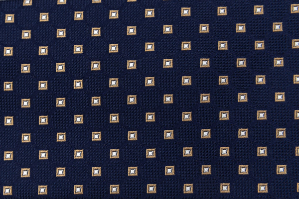 Blue tie with beige geometry in pure silk