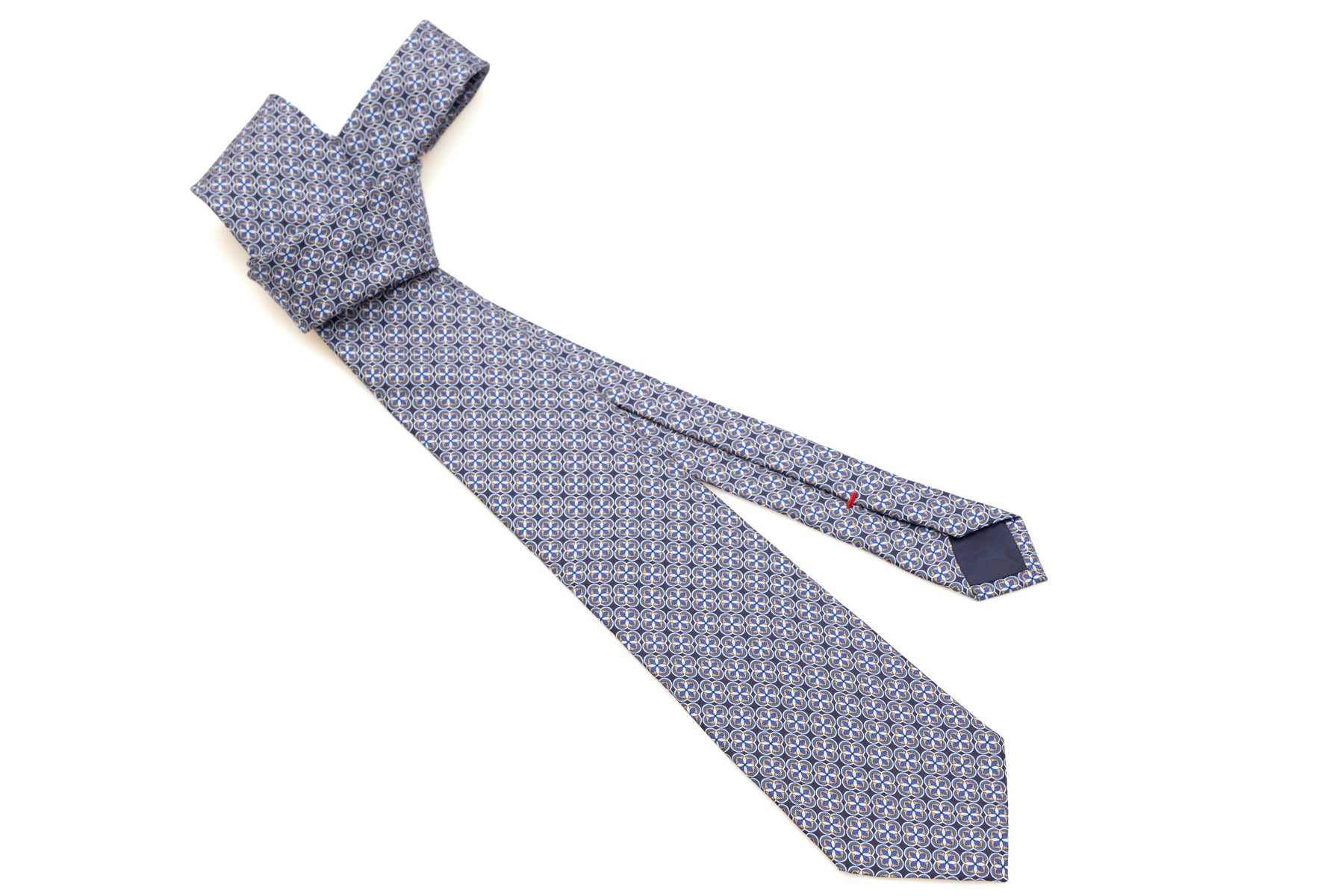 Light geometric patterned blue tie in pure silk