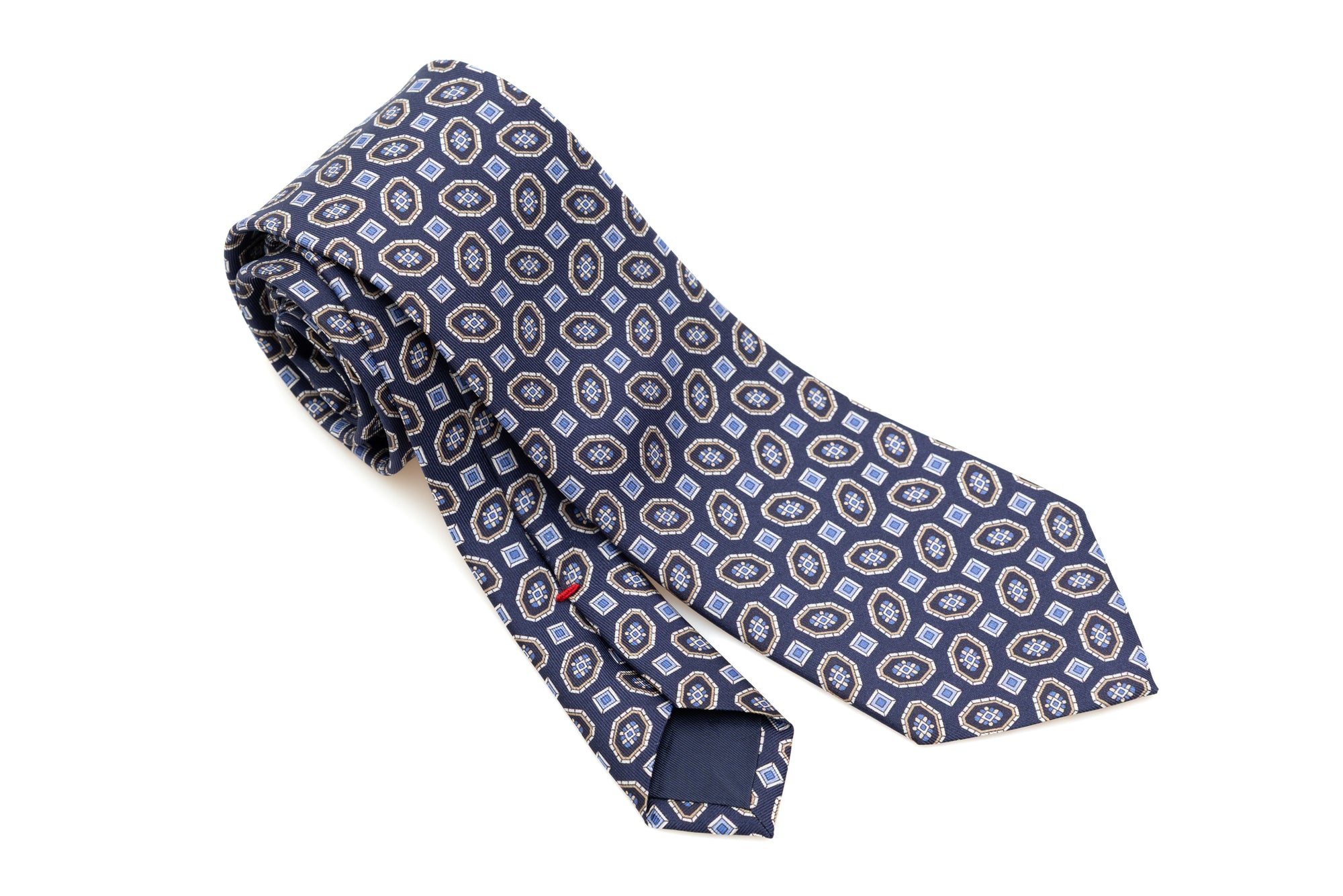 Blue tie with geometry 100% silk