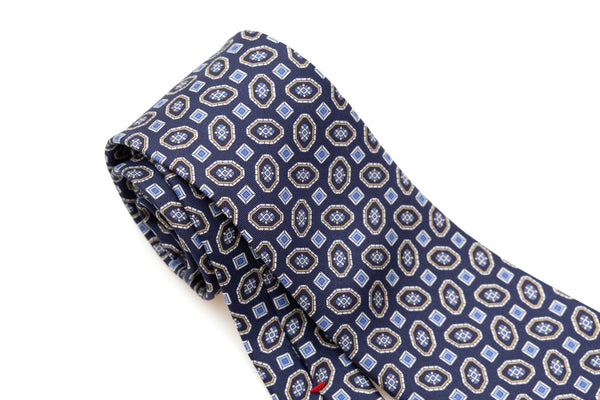 Blue tie with geometry 100% silk