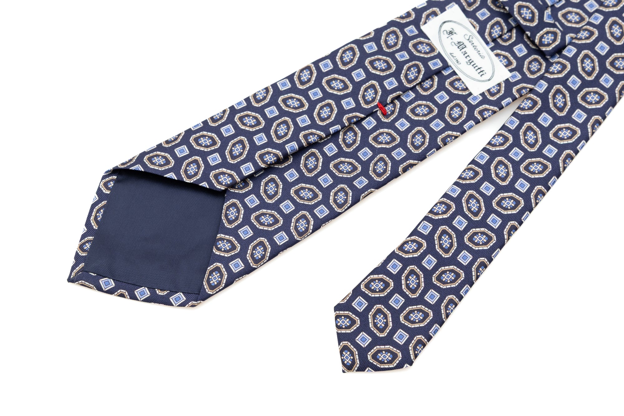 Blue tie with geometry 100% silk