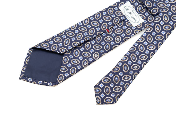 Blue tie with geometry 100% silk