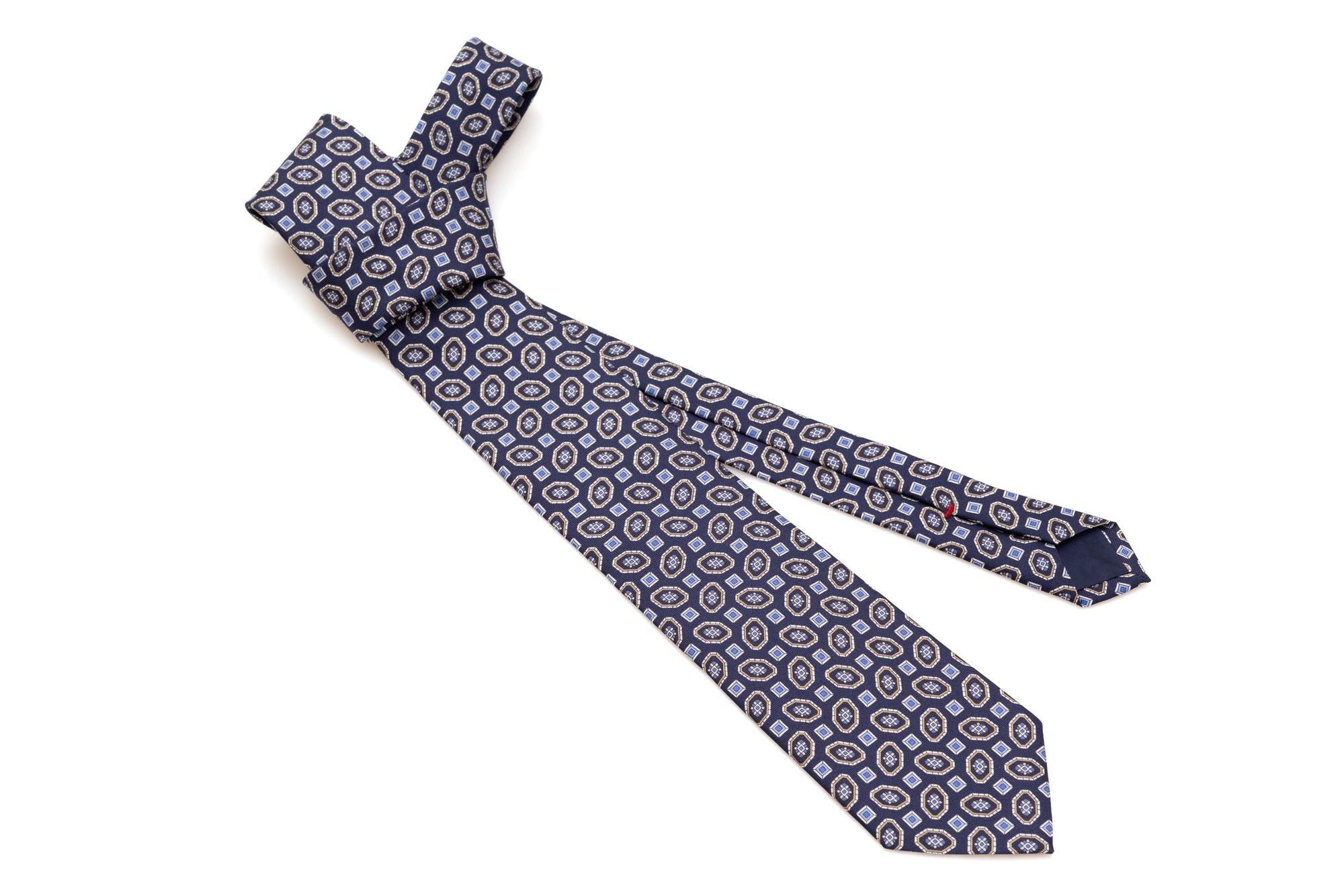 Blue tie with geometry 100% silk
