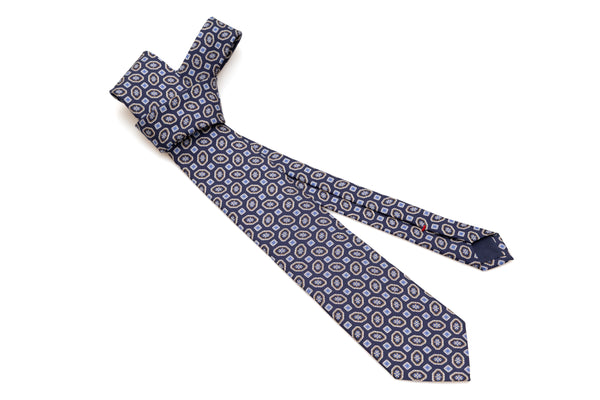 Blue tie with geometry 100% silk