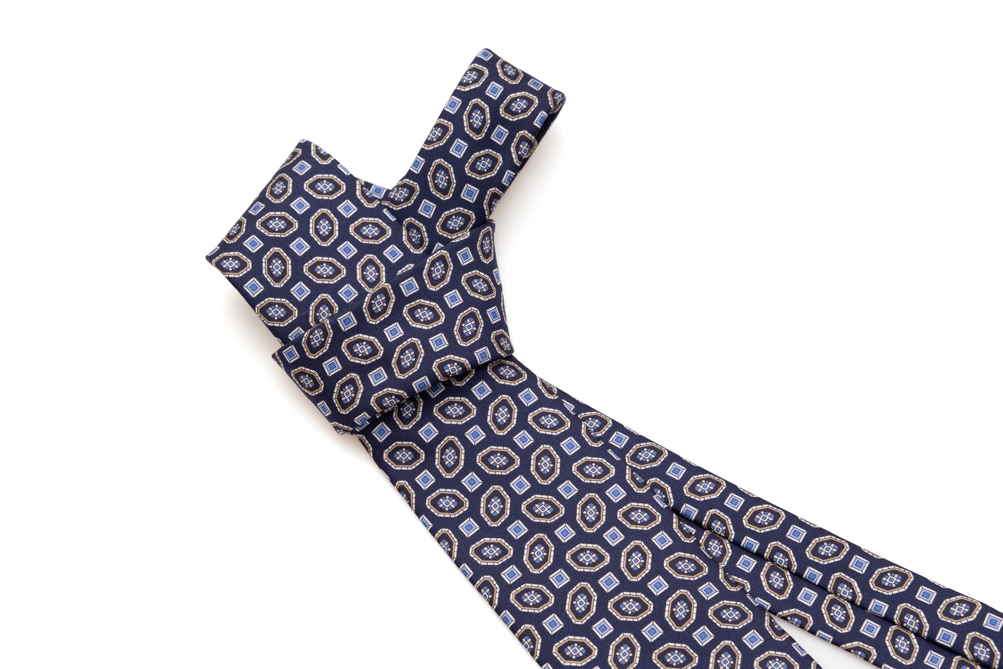 Blue tie with geometry 100% silk