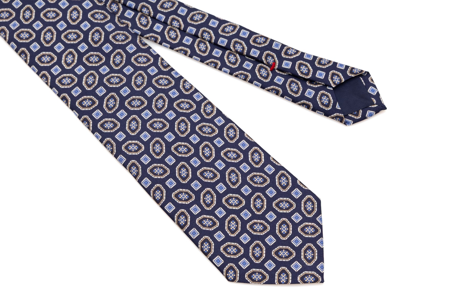 Blue tie with geometry 100% silk