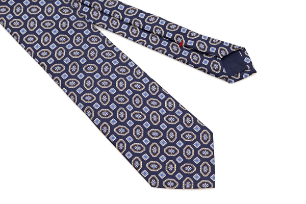 Blue tie with geometry 100% silk