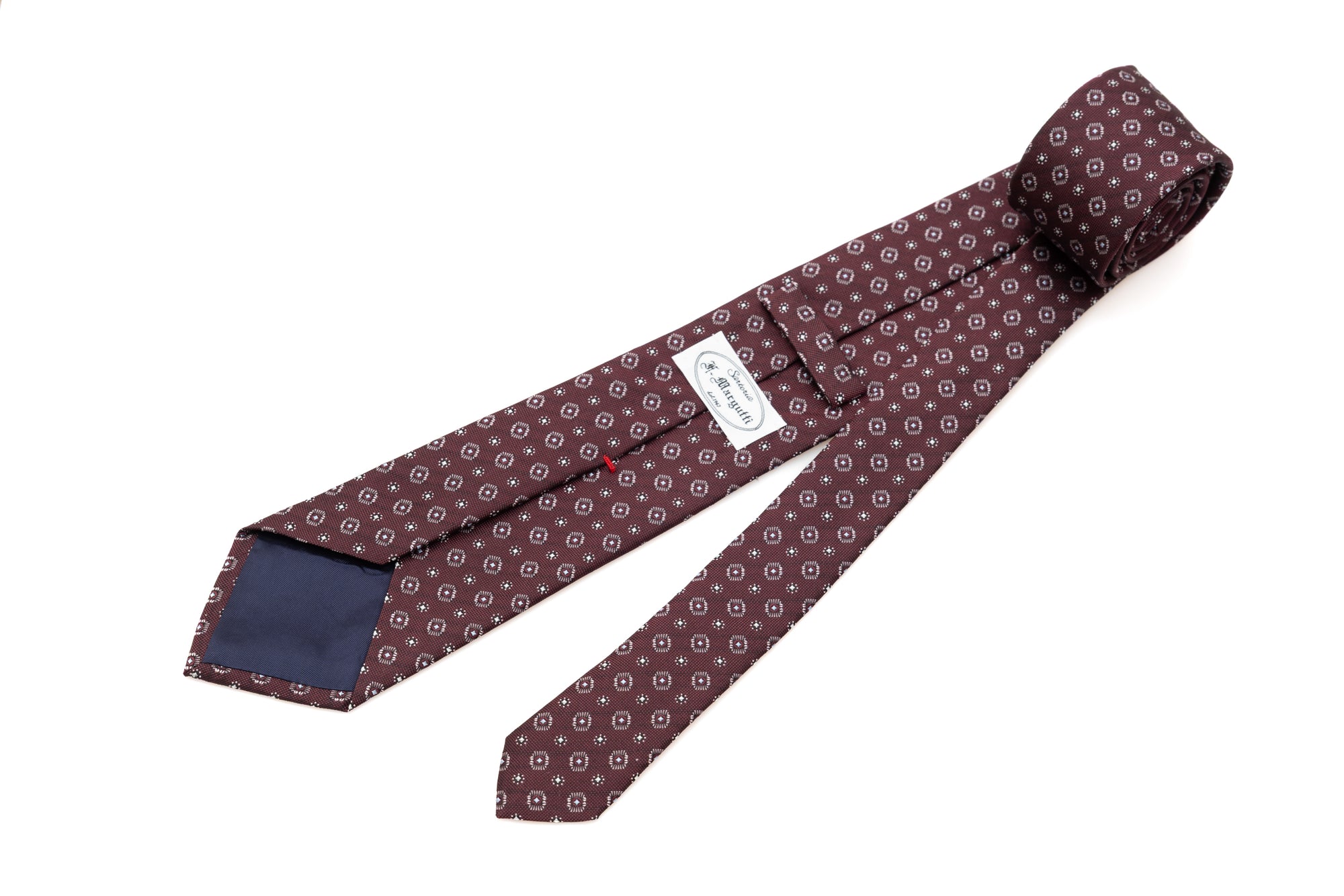 Burgundy tie in geometric pattern pure silk