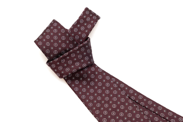 Burgundy tie in geometric pattern pure silk