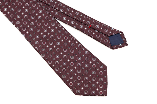 Burgundy tie in geometric pattern pure silk