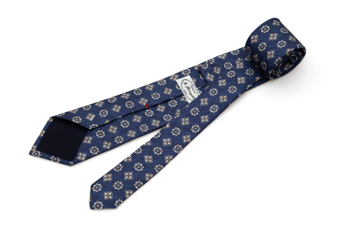 Light geometric pattern blue tie pure silk