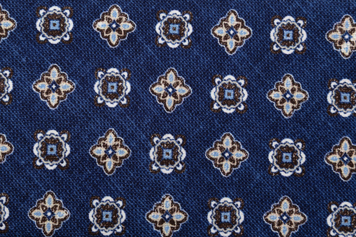 Light geometric pattern blue tie pure silk