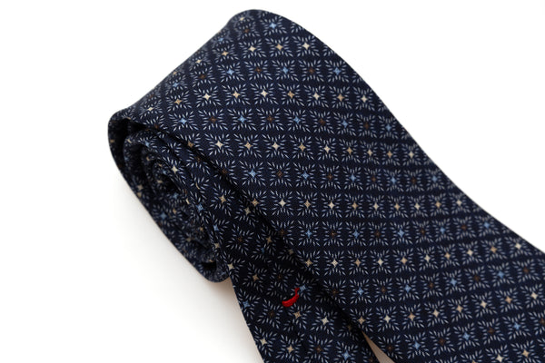 Blue tie with colorful geometric pattern pure silk