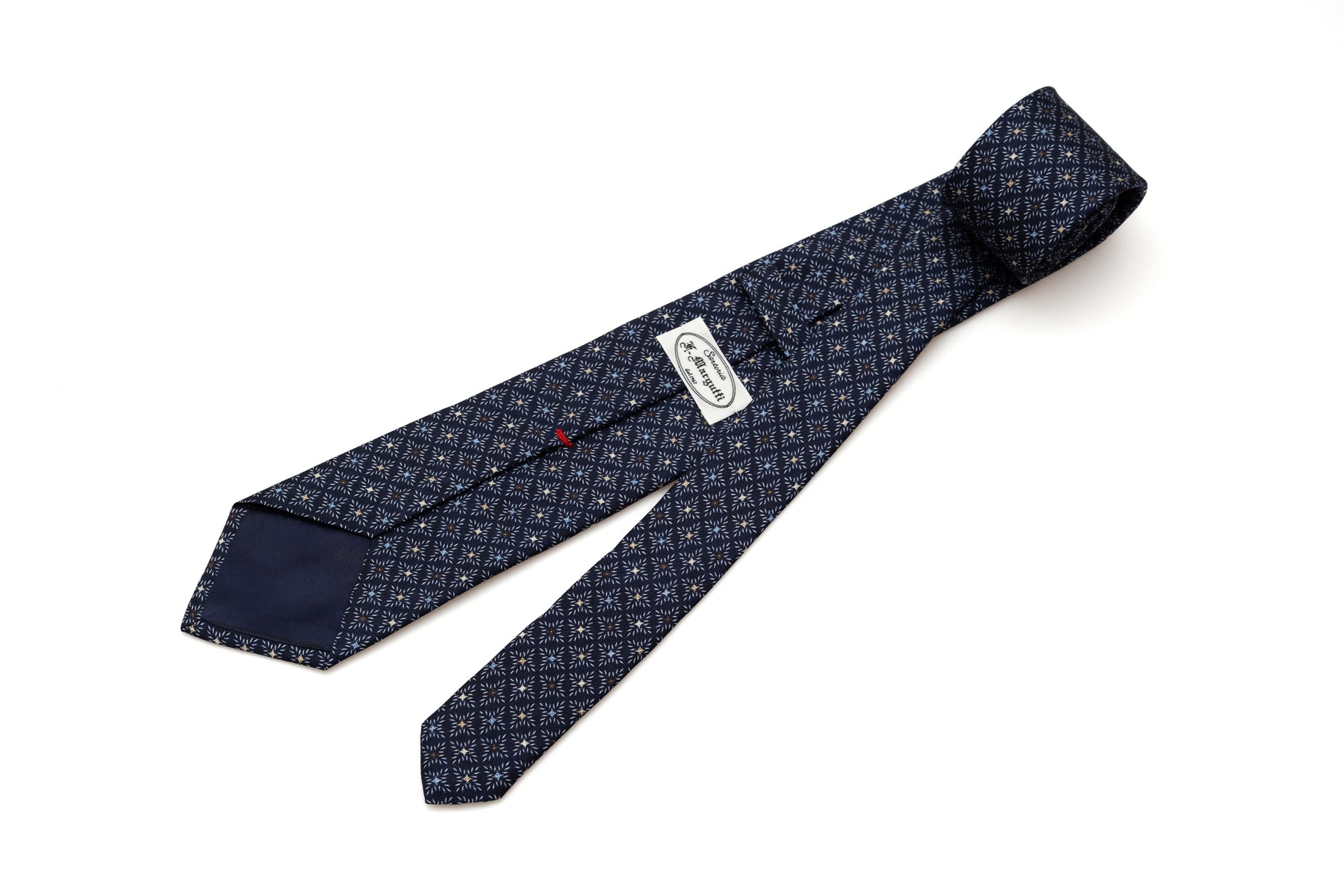 Blue tie with colorful geometric pattern pure silk