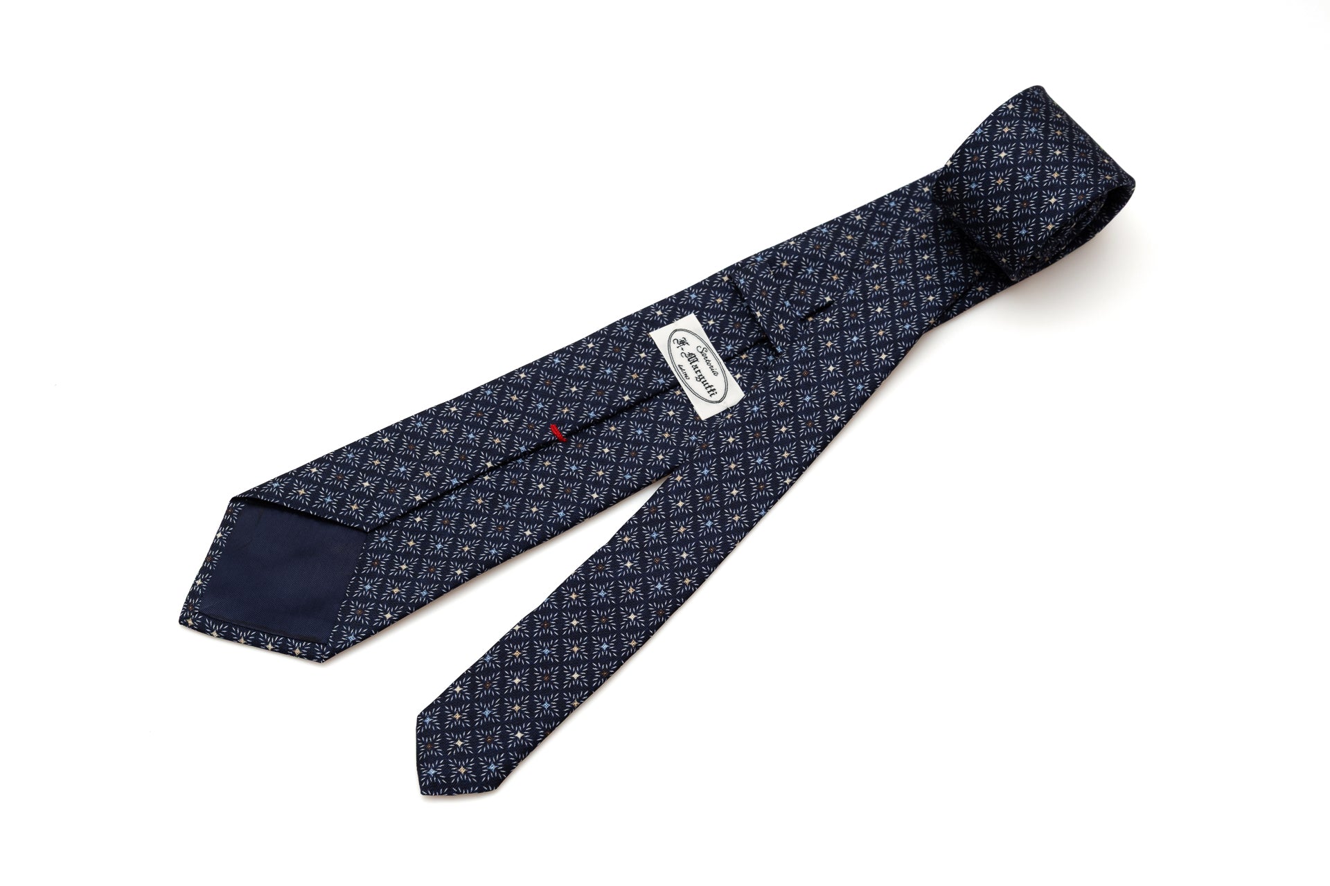 Blue tie with colorful geometric pattern pure silk