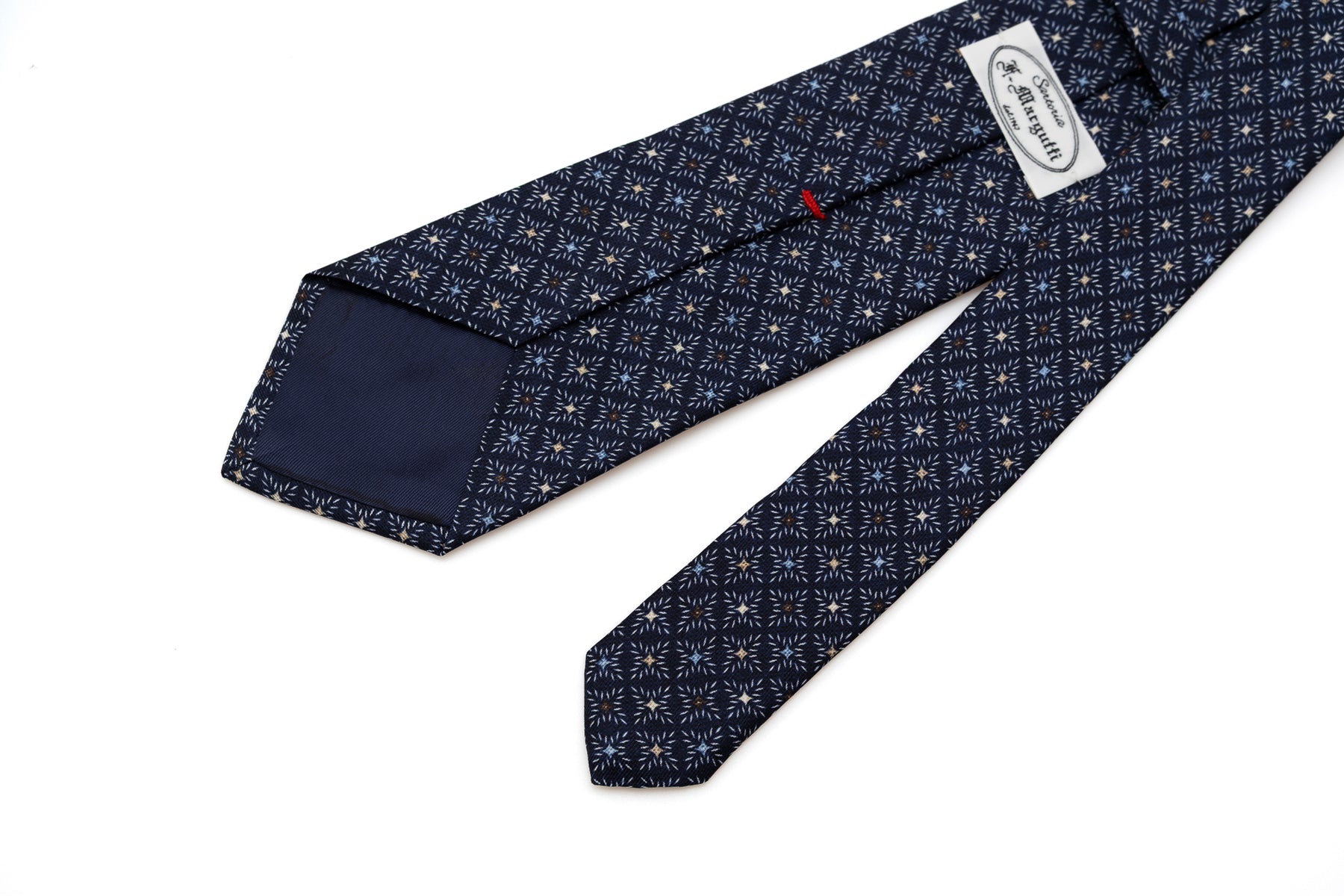 Blue tie with colorful geometric pattern pure silk