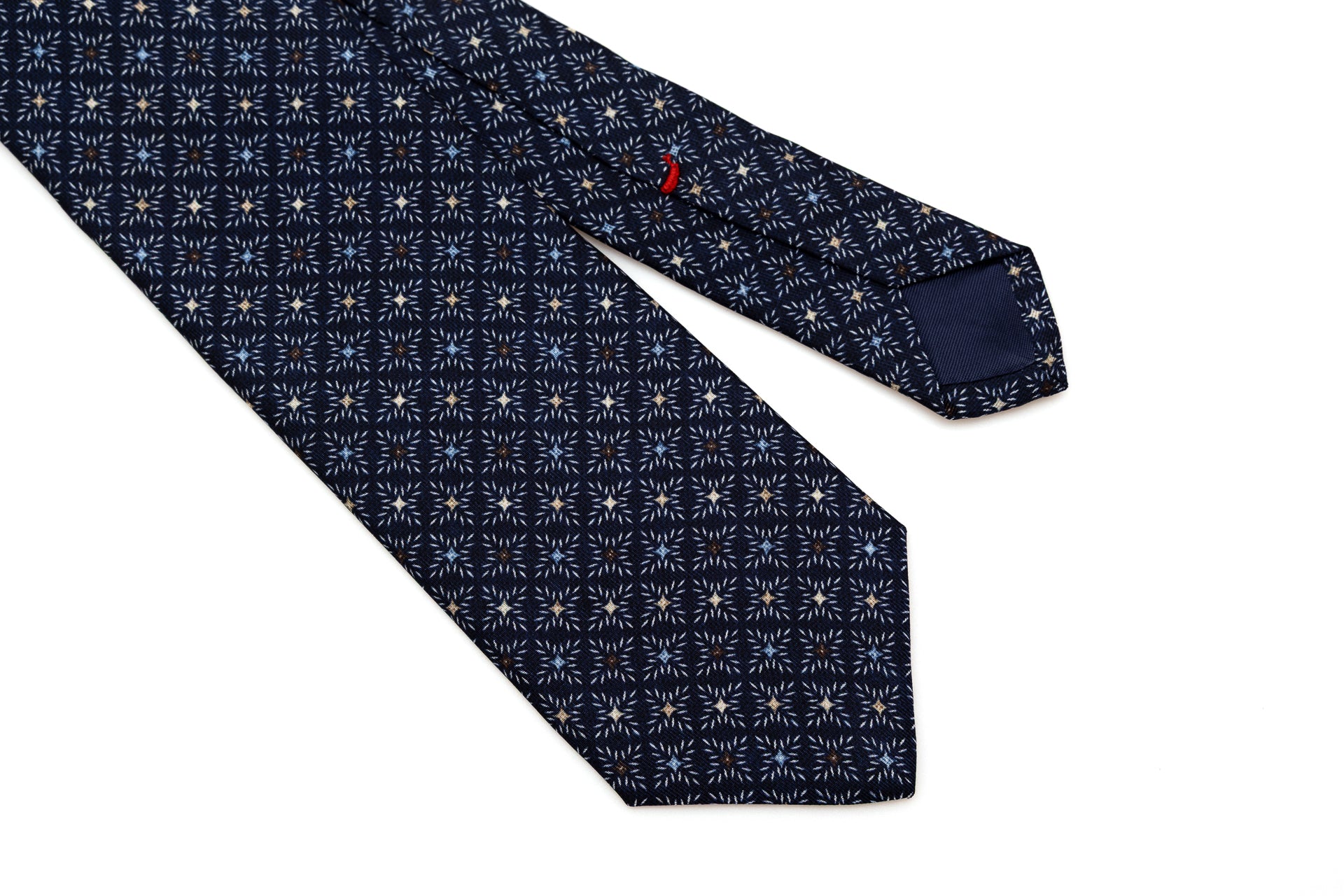 Blue tie with colorful geometric pattern pure silk