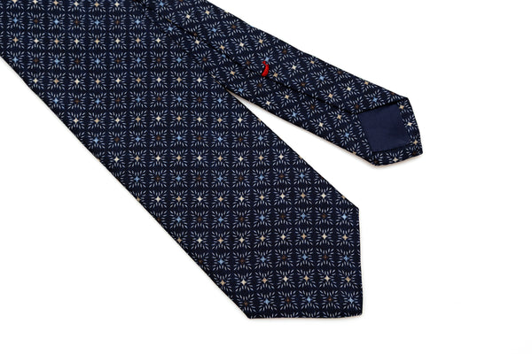 Blue tie with colorful geometric pattern pure silk