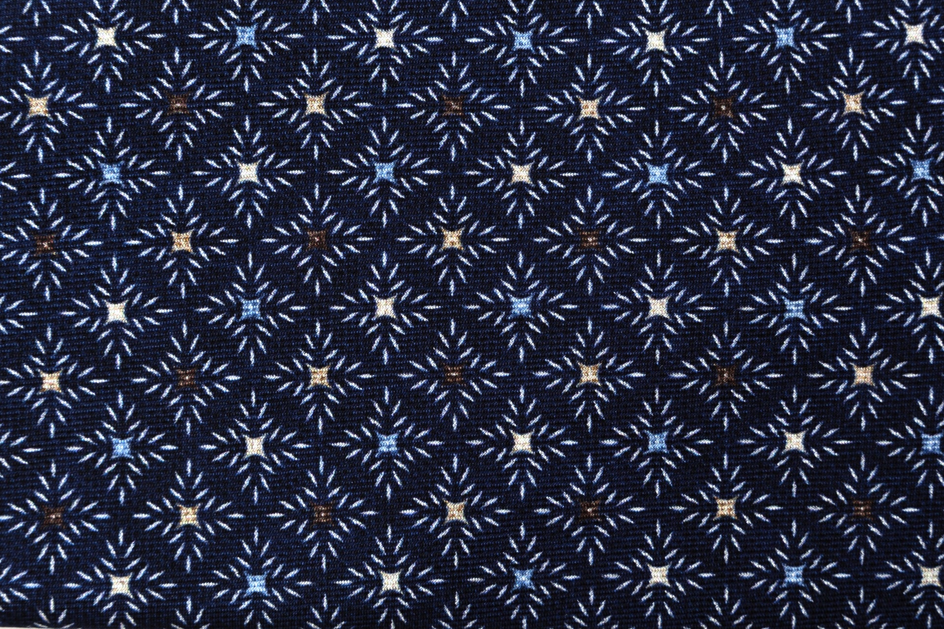 Blue tie with colorful geometric pattern pure silk