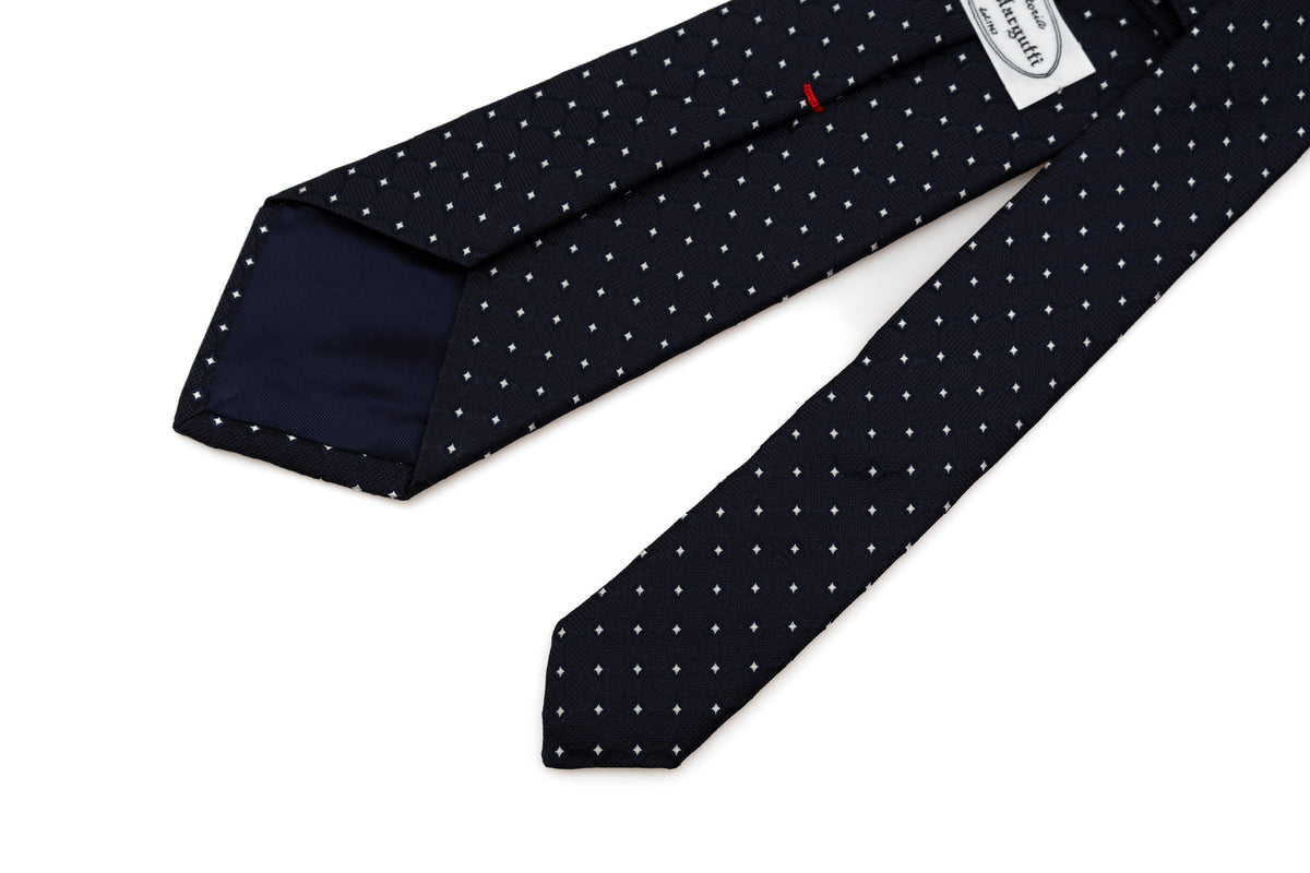 Navy blue tie with micro geometric pattern 100% silk