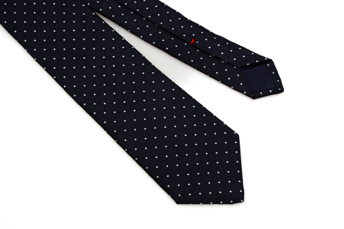 Navy blue tie with micro geometric pattern 100% silk