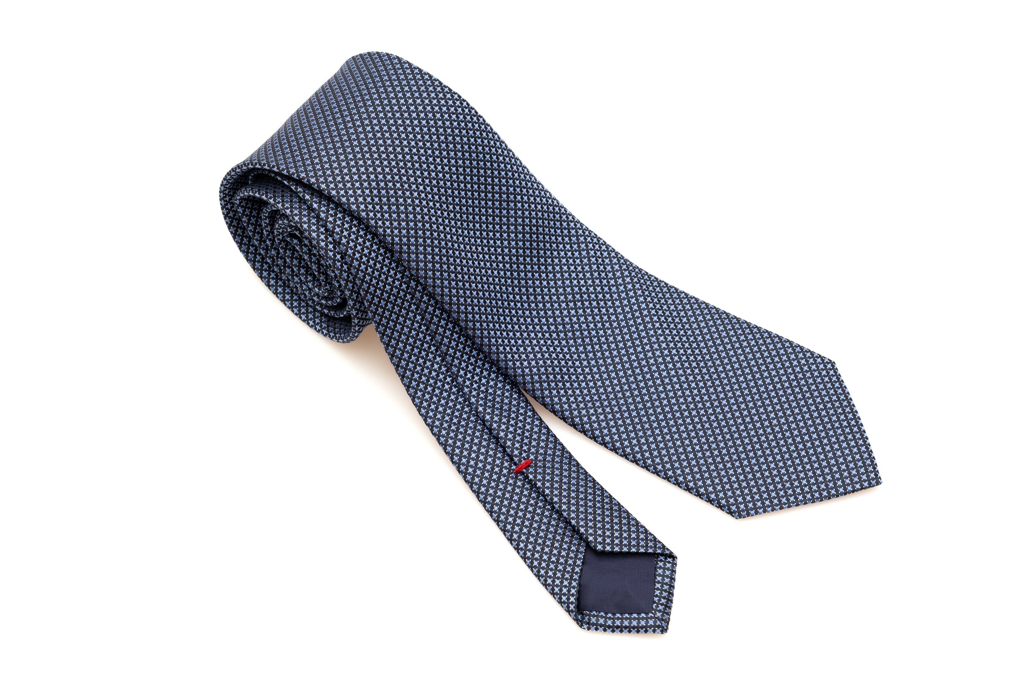Blue tie with light blue embroidered pattern 100% silk