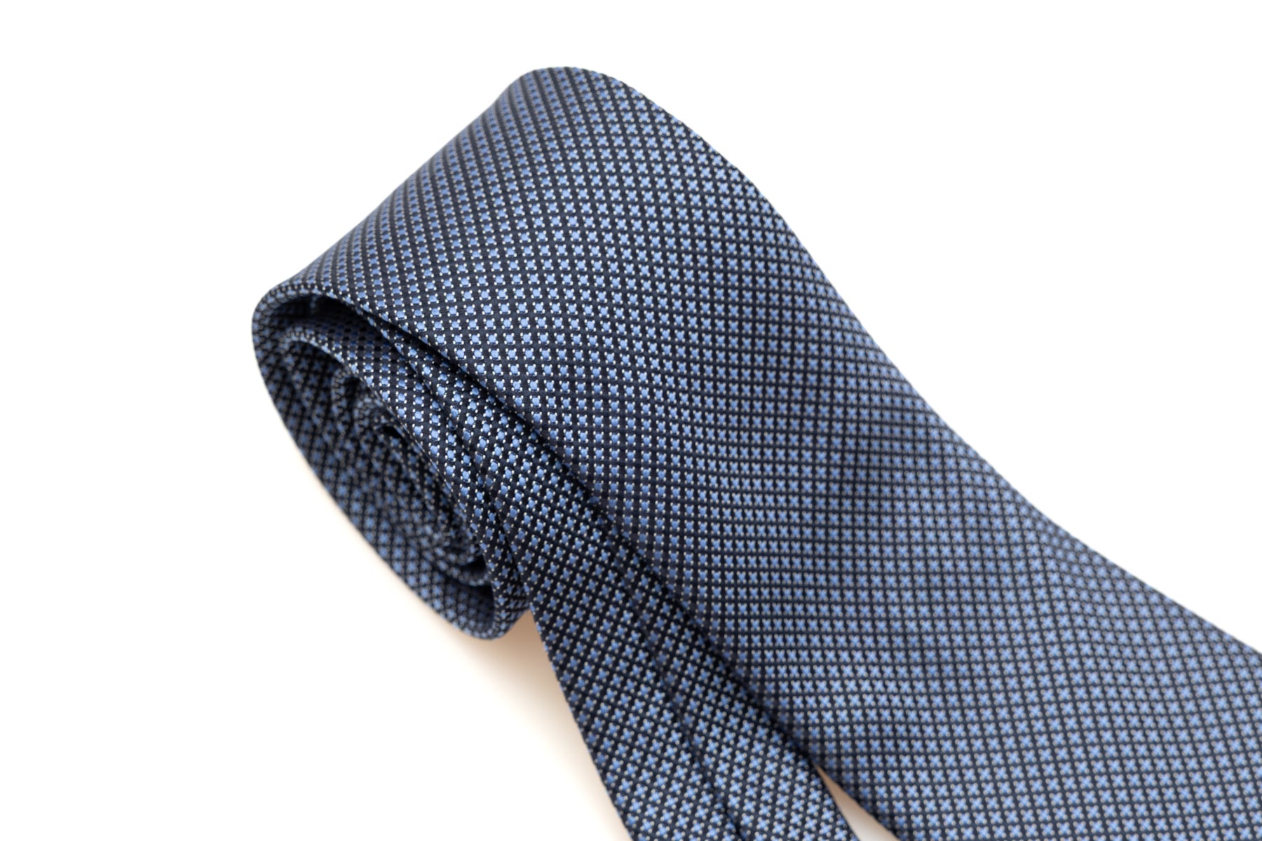 Blue tie with light blue embroidered pattern 100% silk