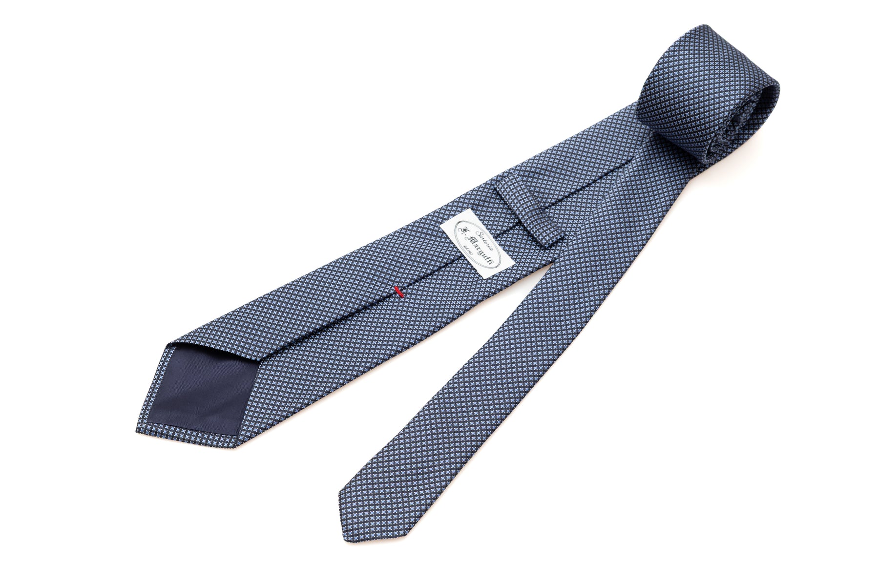 Blue tie with light blue embroidered pattern 100% silk