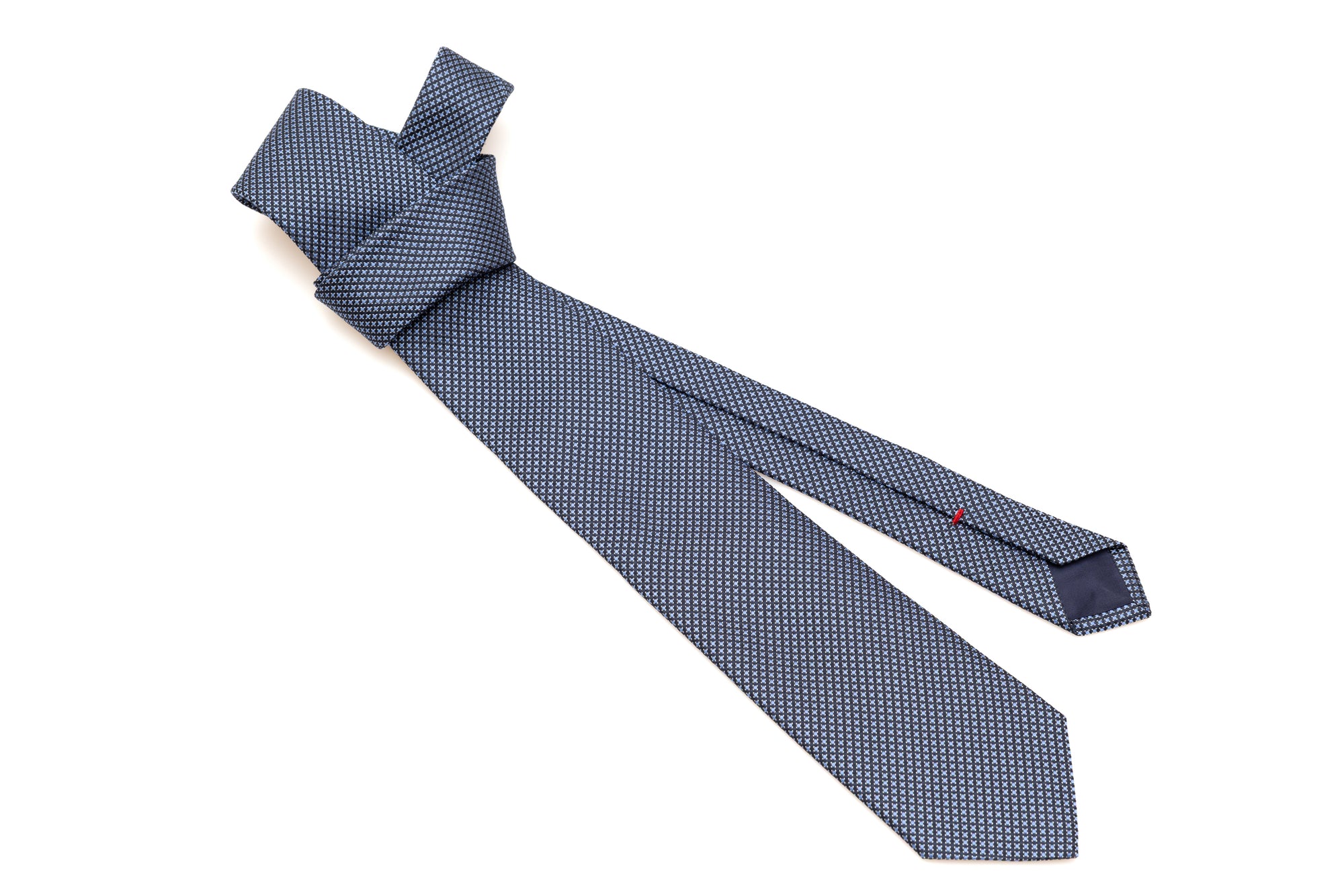 Cravatta blu con motivo ricamato azzurro 100% seta