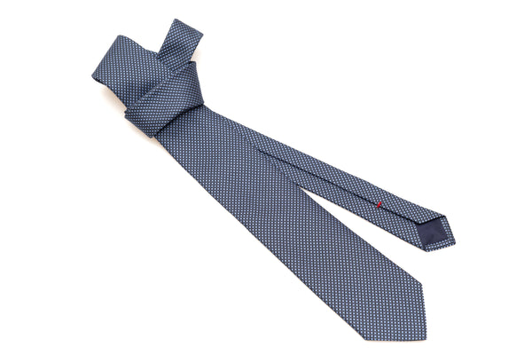 Cravatta blu con motivo ricamato azzurro 100% seta