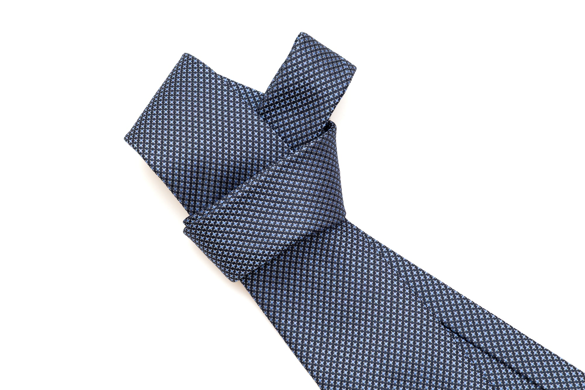 Blue tie with light blue embroidered pattern 100% silk