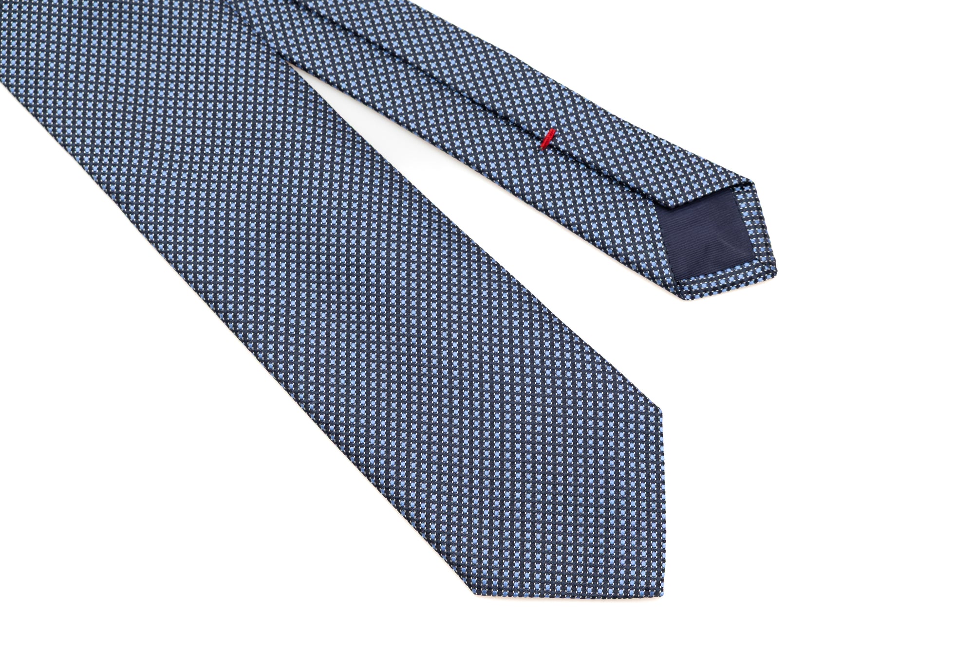 Cravatta blu con motivo ricamato azzurro 100% seta