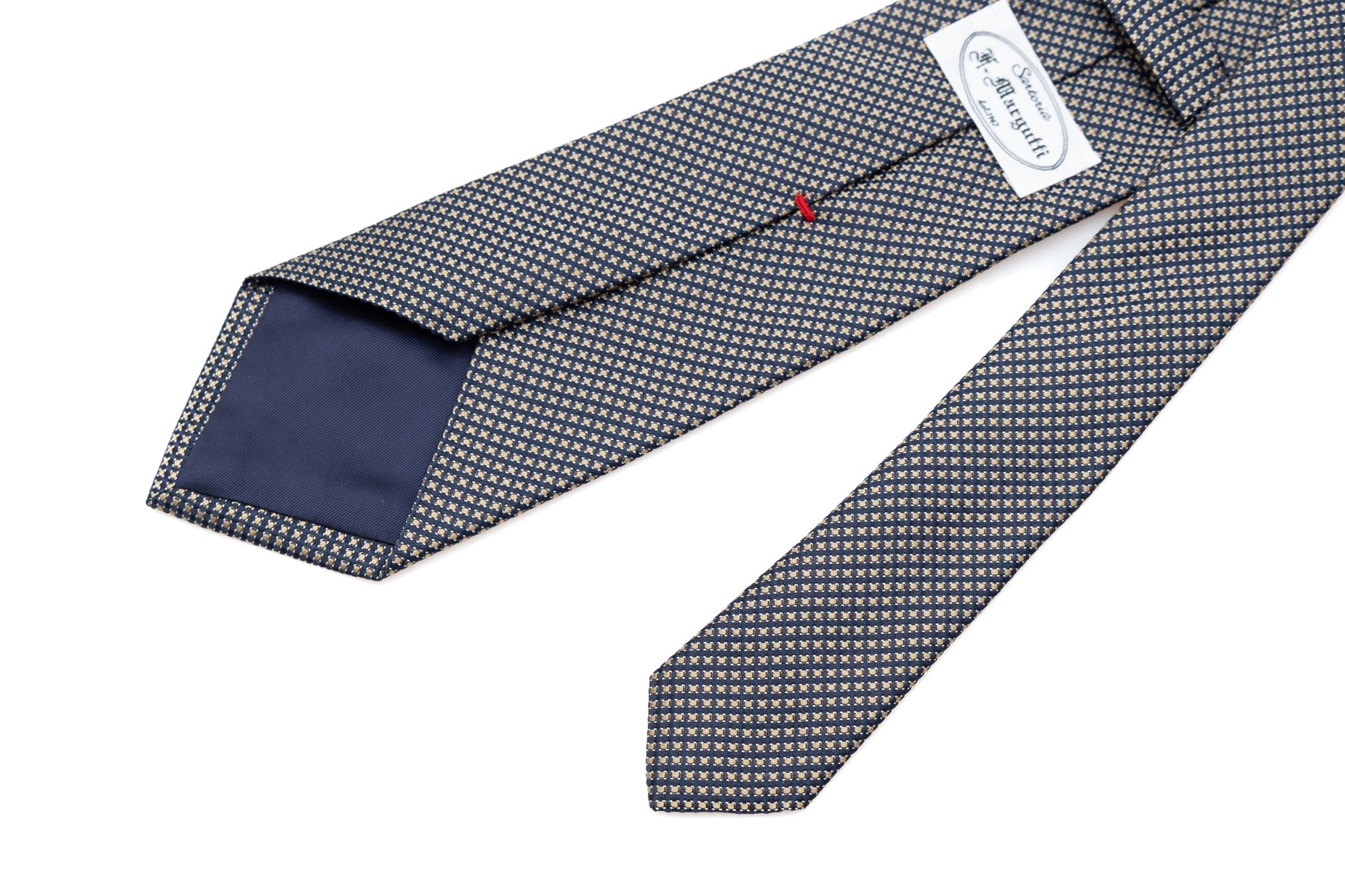 Blue tie with embroidered yellow polka dots