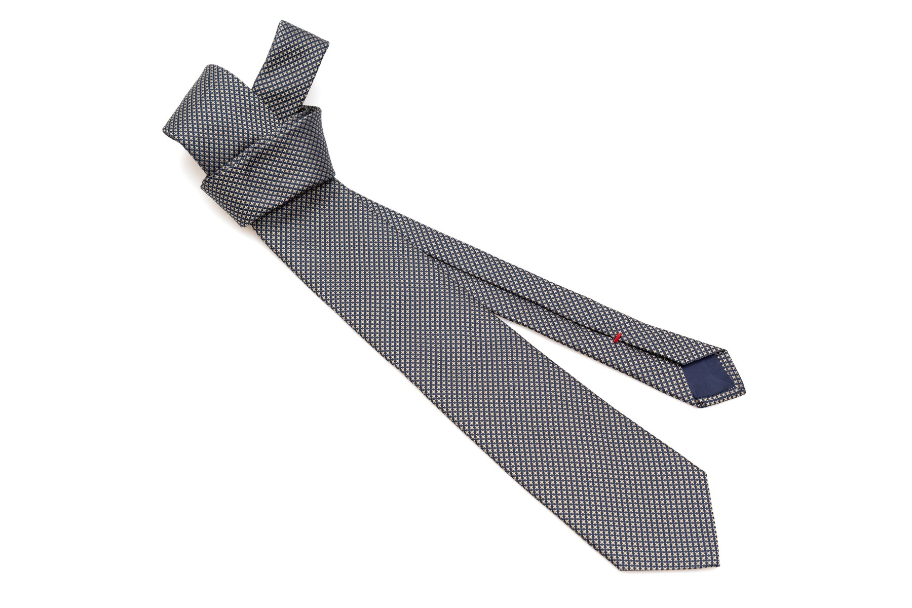 Blue tie with embroidered yellow polka dots