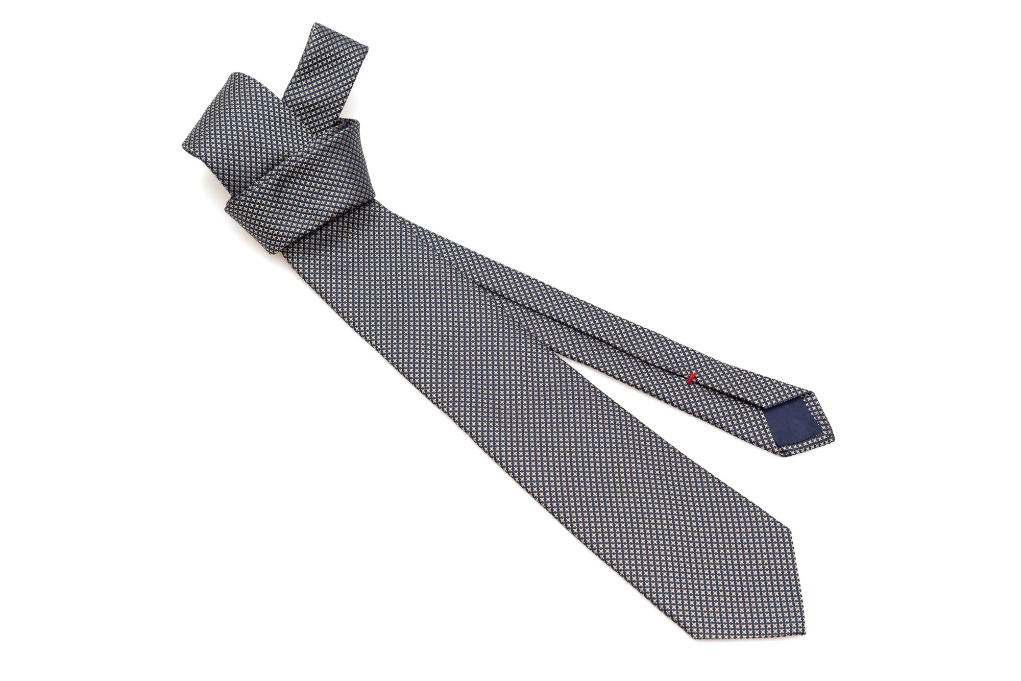 Blue tie with embroidered yellow polka dots