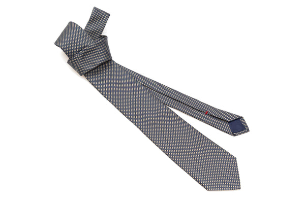 Blue tie with embroidered yellow polka dots