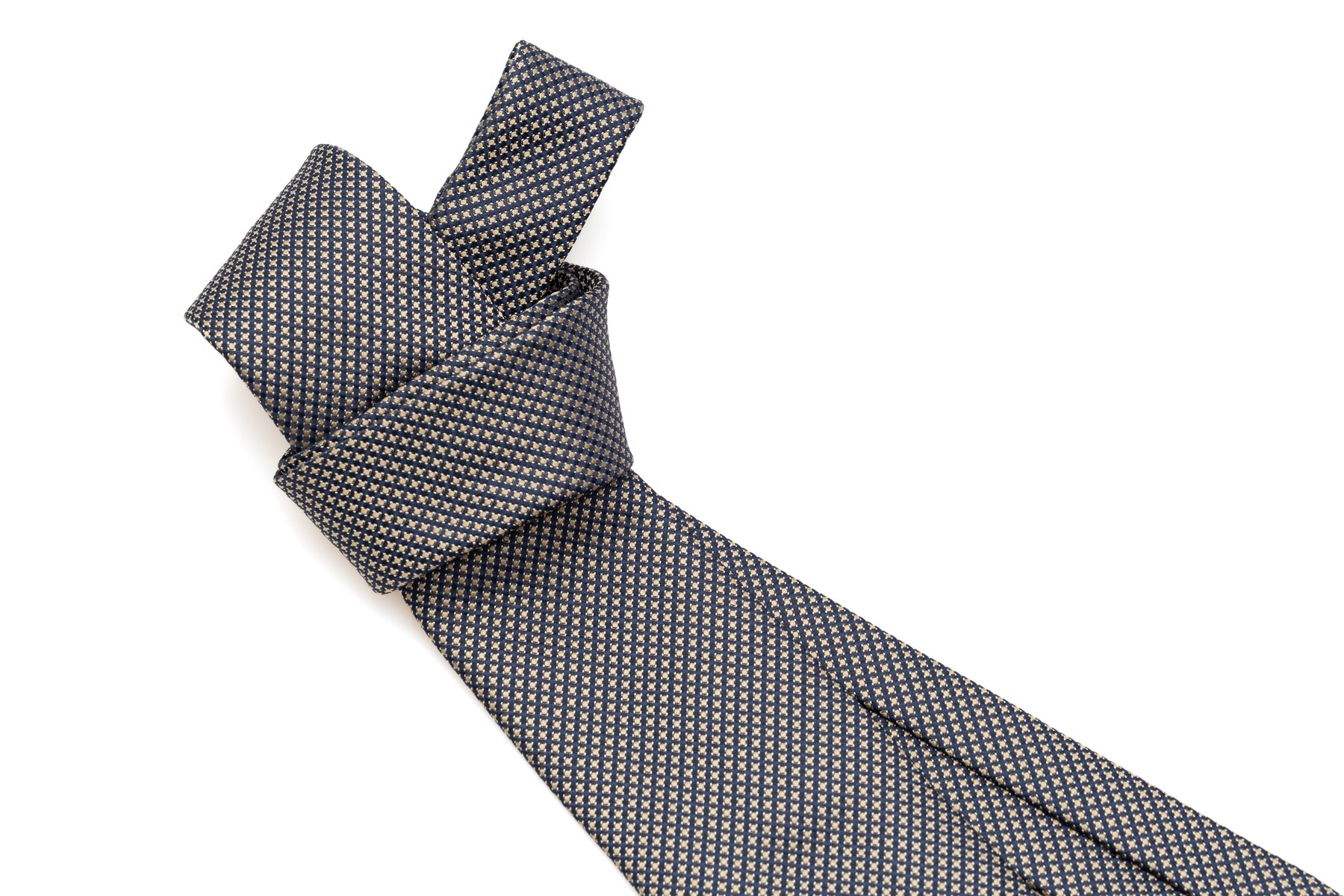 Blue tie with embroidered yellow polka dots