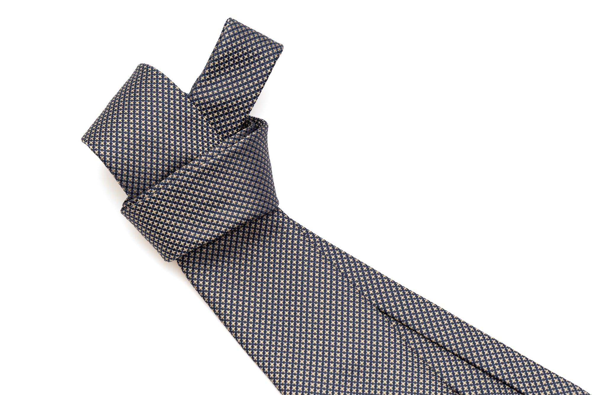 Blue tie with embroidered yellow polka dots