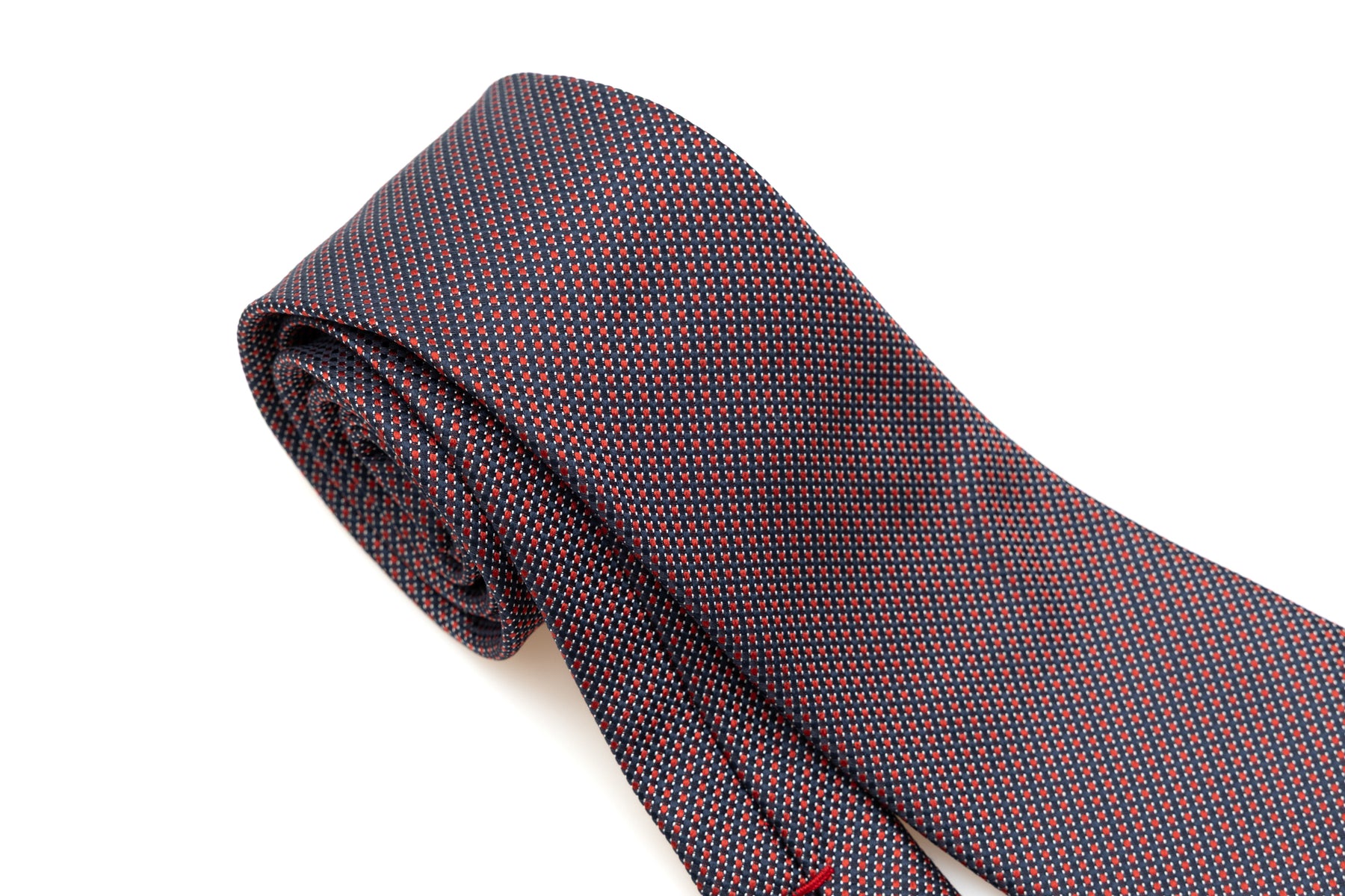 Blue background tie with embroidered red polka dots pure silk