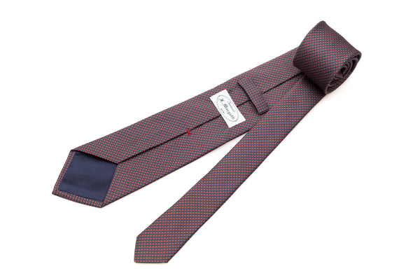 Blue background tie with embroidered red polka dots pure silk