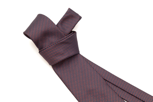 Blue background tie with embroidered red polka dots pure silk