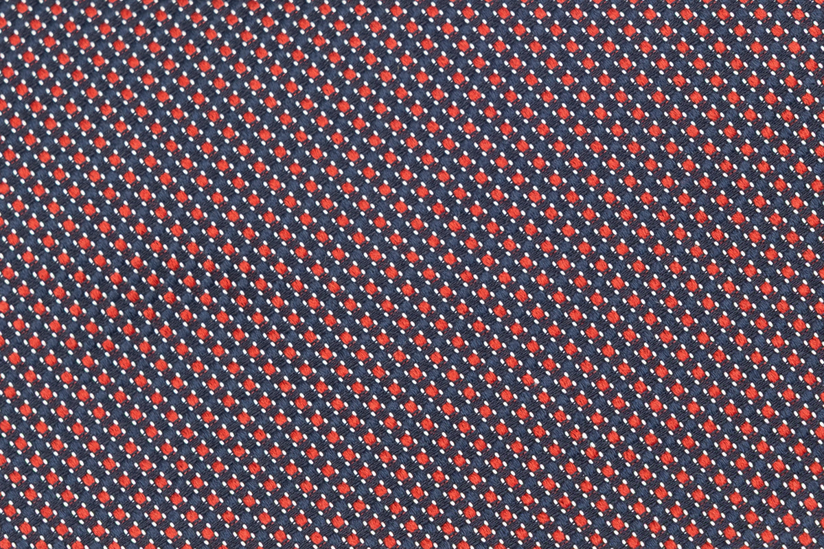 Blue background tie with embroidered red polka dots pure silk